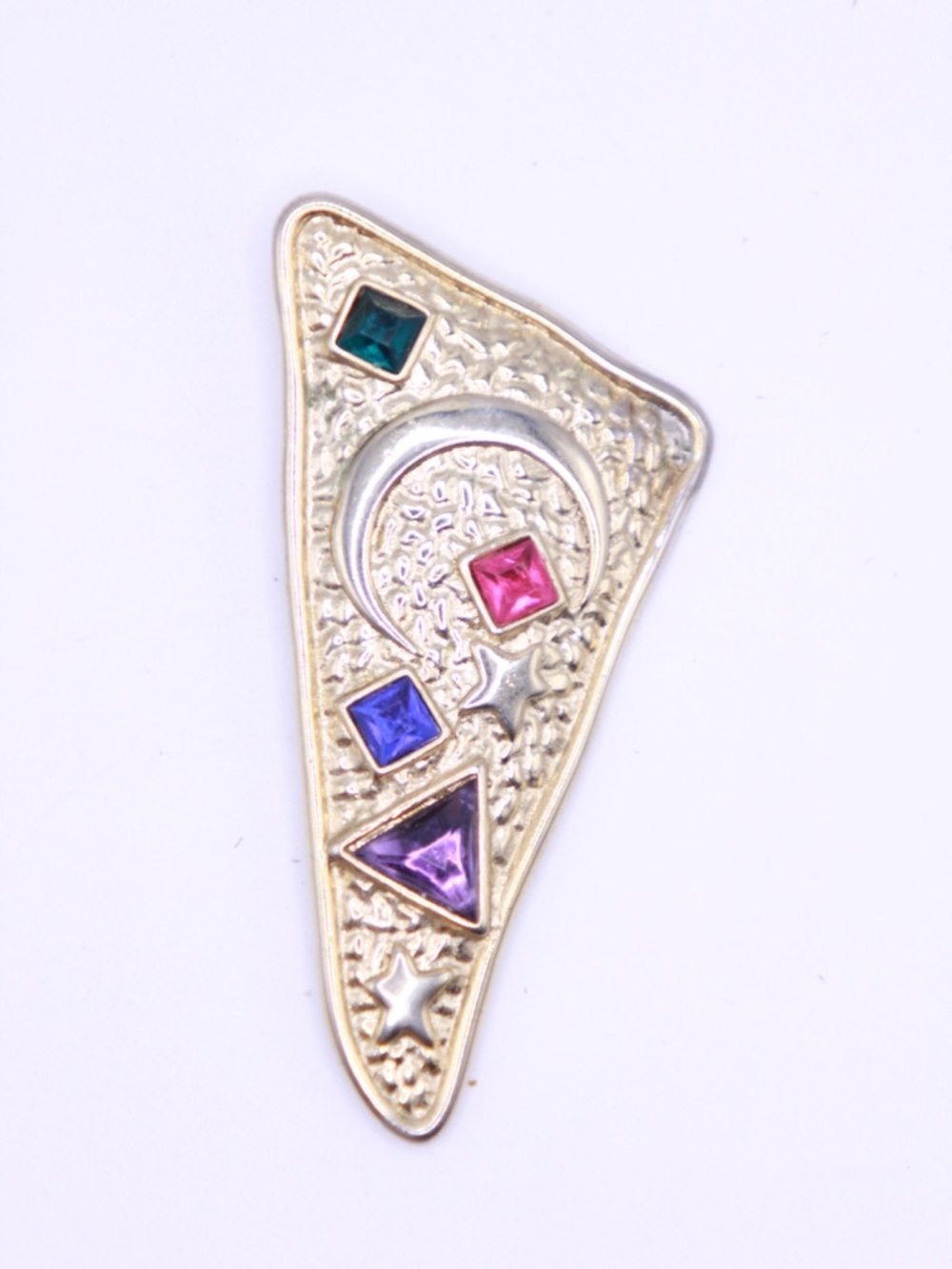 Vintage unsigned Gold-Tone Celestial Brooch with Pink Purple Blue & Green Stones